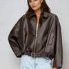 Elara · Veste en cuir marron élégante