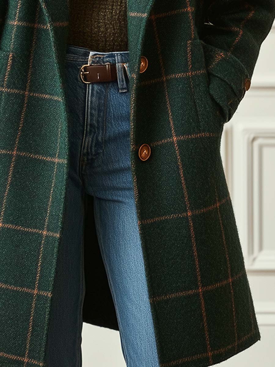 Elara · Manteau en Laine à Carreaux Élégant
