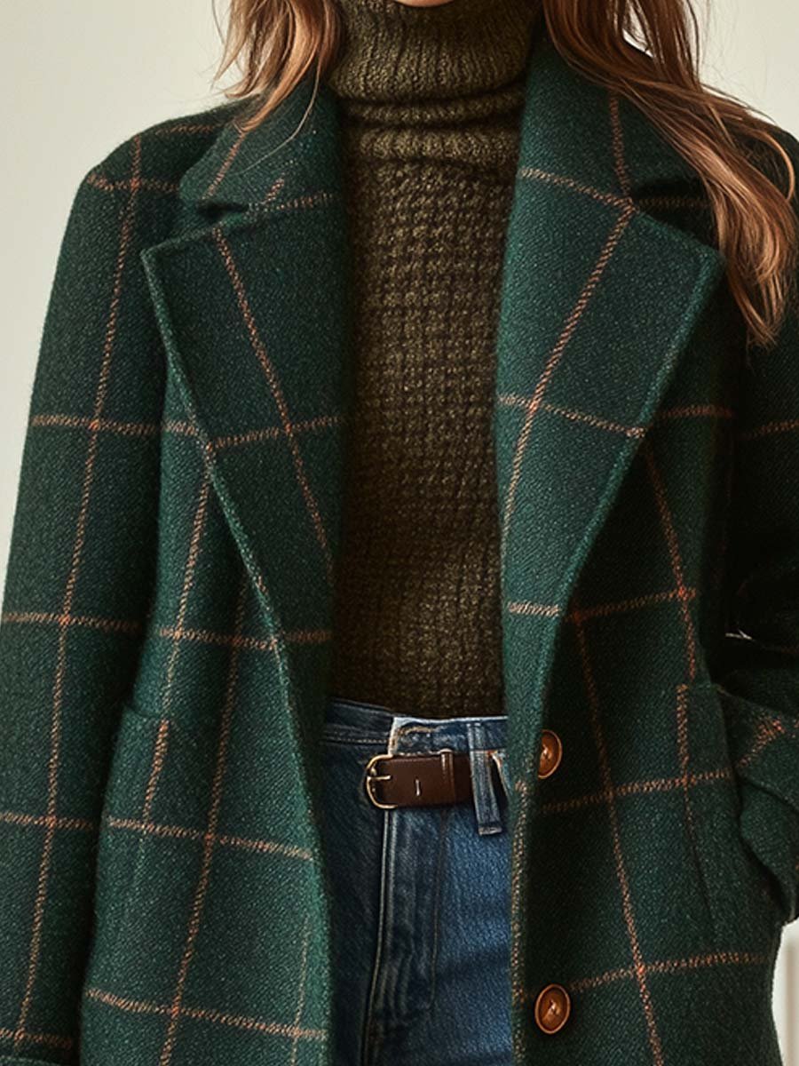 Elara · Manteau en Laine à Carreaux Élégant