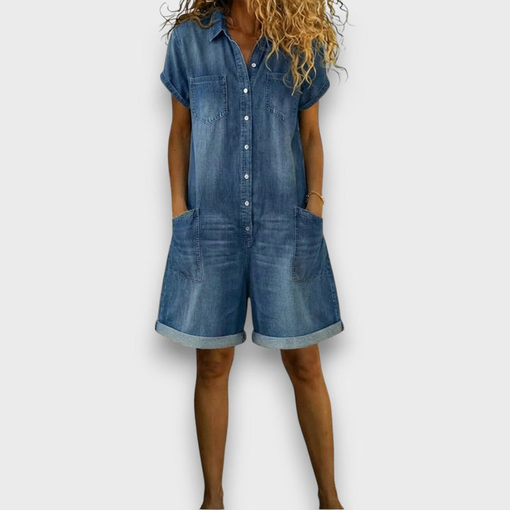 Sofía | Salopette vintage courte en coton au look denim