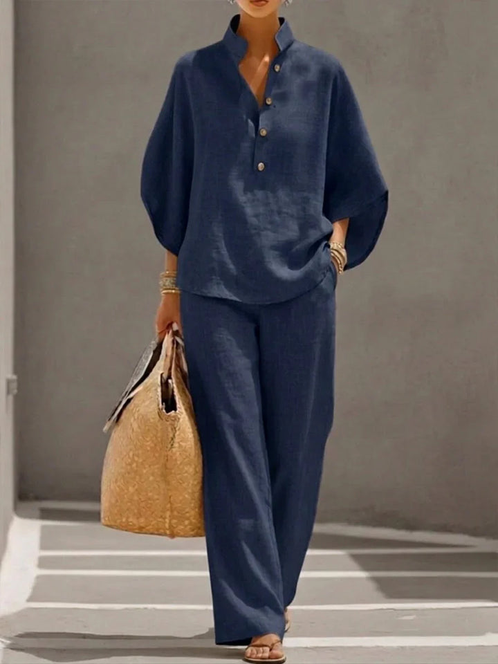 Léa | Ensemble en lin avec manches chauve-souris et pantalon large