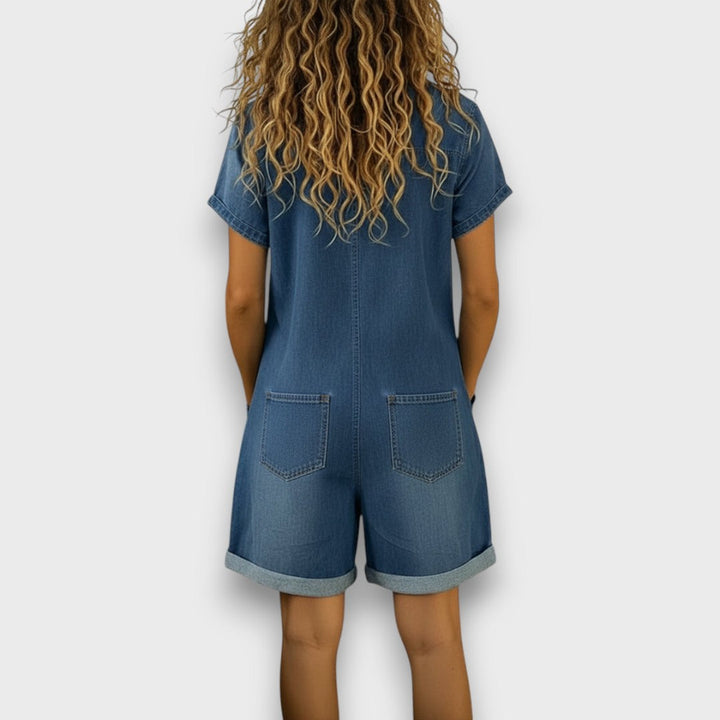 Sofía | Salopette vintage courte en coton au look denim