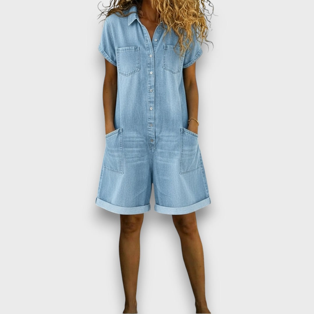 Sofía | Salopette vintage courte en coton au look denim