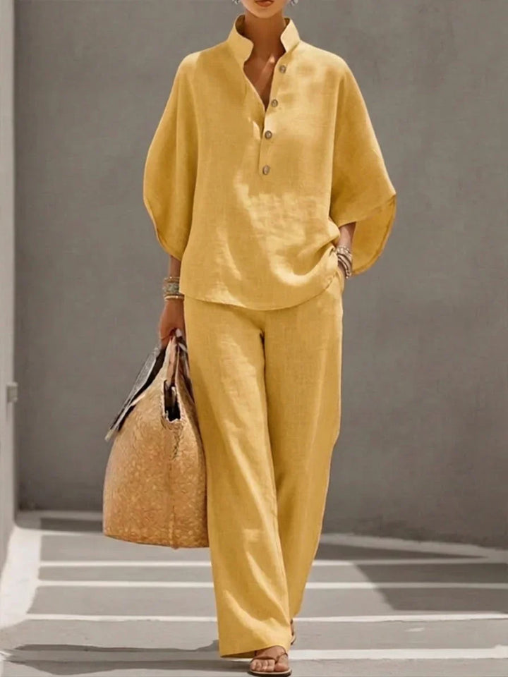 Léa | Ensemble en lin avec manches chauve-souris et pantalon large