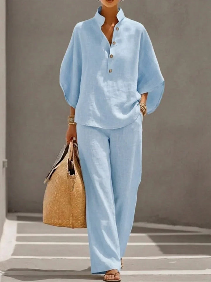 Léa | Ensemble en lin avec manches chauve-souris et pantalon large