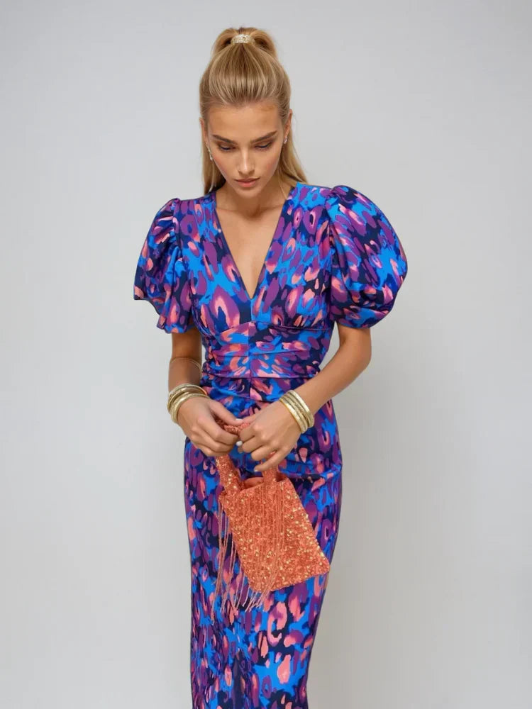 Oranit™ | Robe Colorée avec Manches Plissées