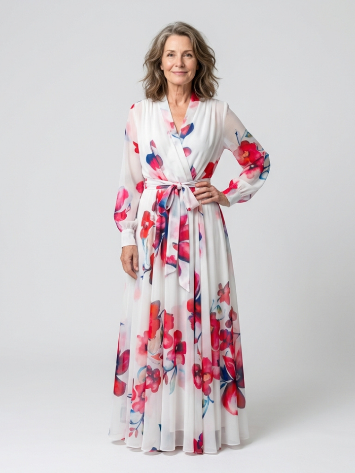 Lillian | Robe Maxi Enveloppe à Manches Longues Florale