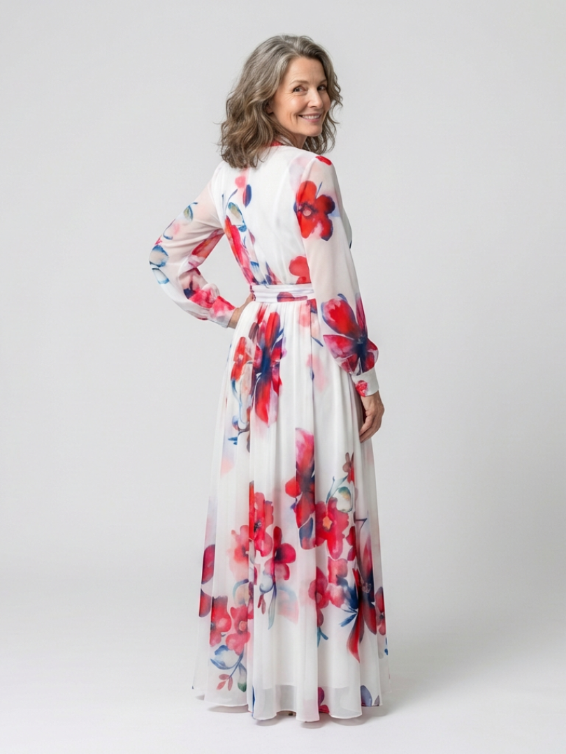 Lillian | Robe Maxi Enveloppe à Manches Longues Florale