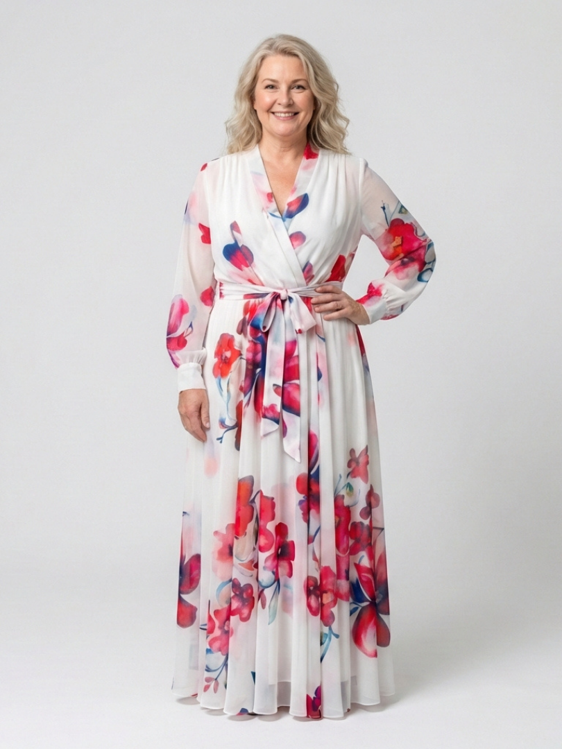 Lillian | Robe Maxi Enveloppe à Manches Longues Florale