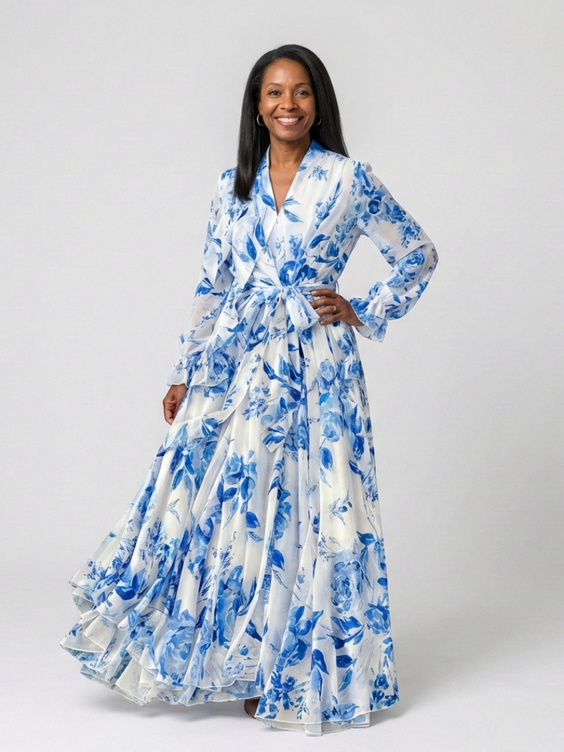 Lillian | Robe Maxi Enveloppe à Manches Longues Florale