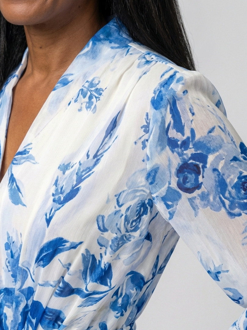 Lillian | Robe Maxi Enveloppe à Manches Longues Florale
