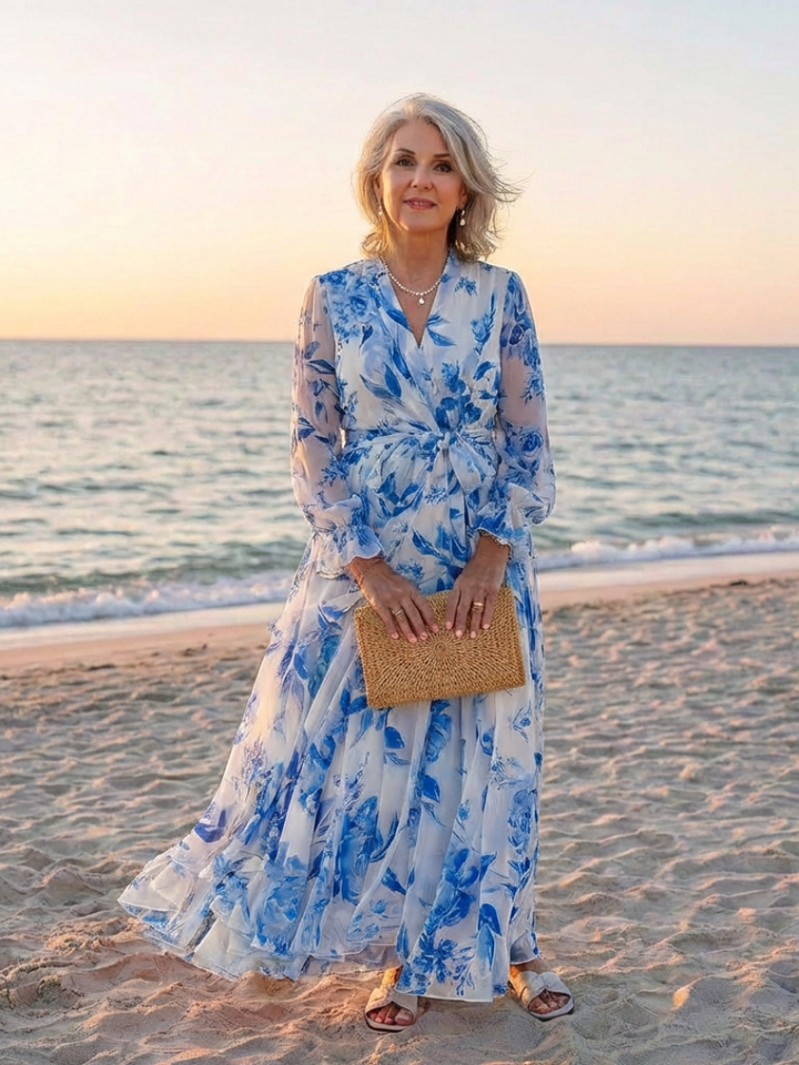 Lillian | Robe Maxi Enveloppe à Manches Longues Florale