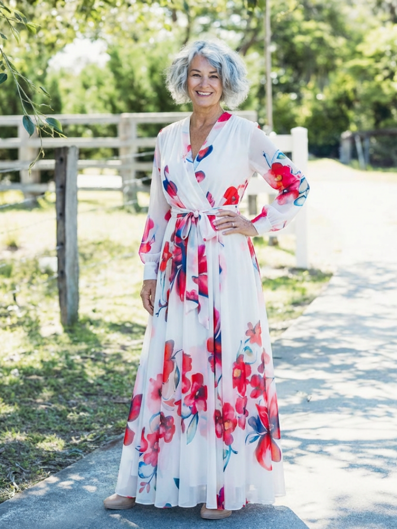 Lillian | Robe Maxi Enveloppe à Manches Longues Florale