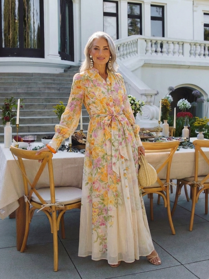 Cressida | Robe Maxi Longue à Manches Longues Fleurie